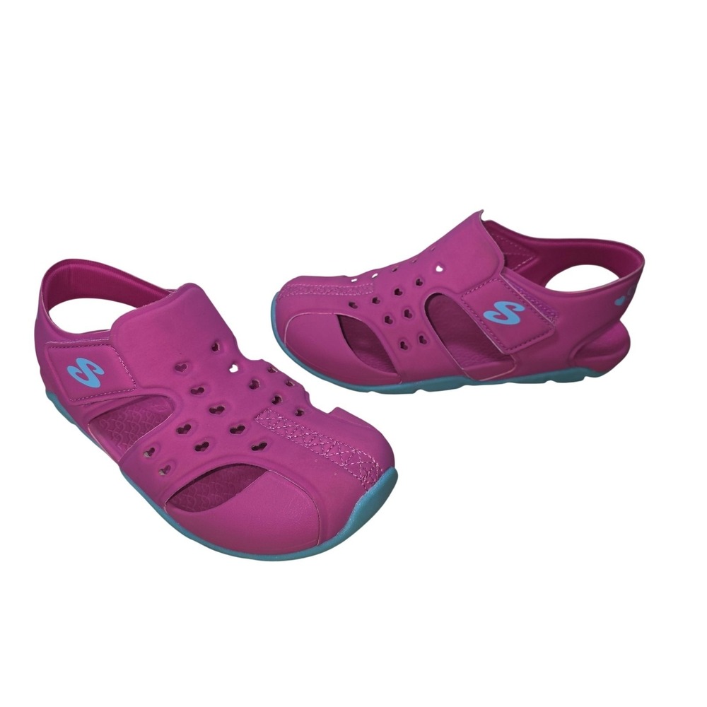Skechers Sandals Girls Size 2 Pink Fisherman Heart Glitter Hook & Loop